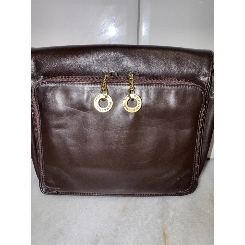 Vintage Perlina Dark Brown‎  Leather Crossbody Bag & Organizer Purse GW997